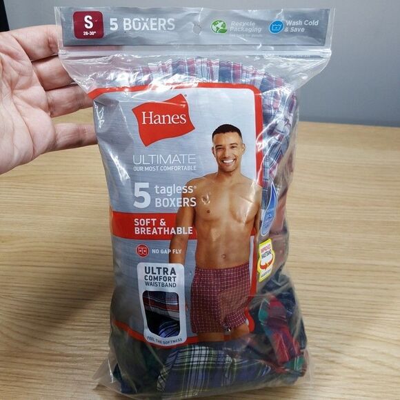 HANES Boxer Shorts Mens Small 5-Pack Tartan Plaid Ultimate Tagless Breathable - Picture 1 of 5